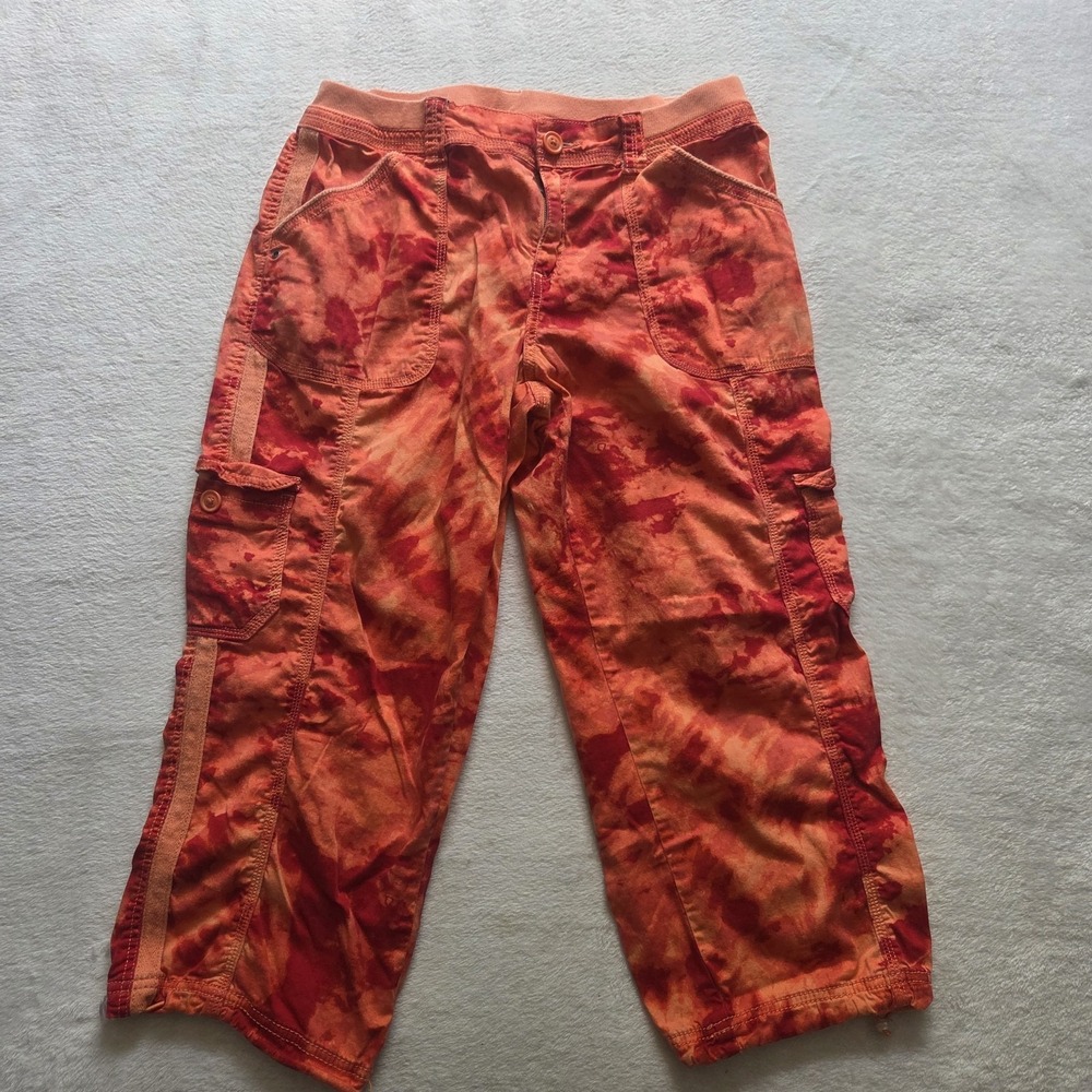 Style‎ & Co  Tye Dye Orange Red Venice Bungee Hem Cargo Capri Y2K Sz 8